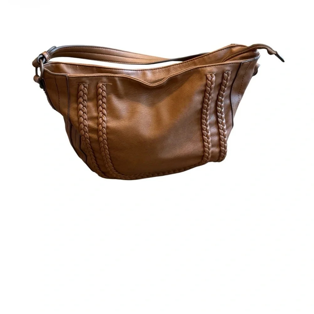Jessica Simpson Brown Braided Hobo Shoulder Bag Faux Leather